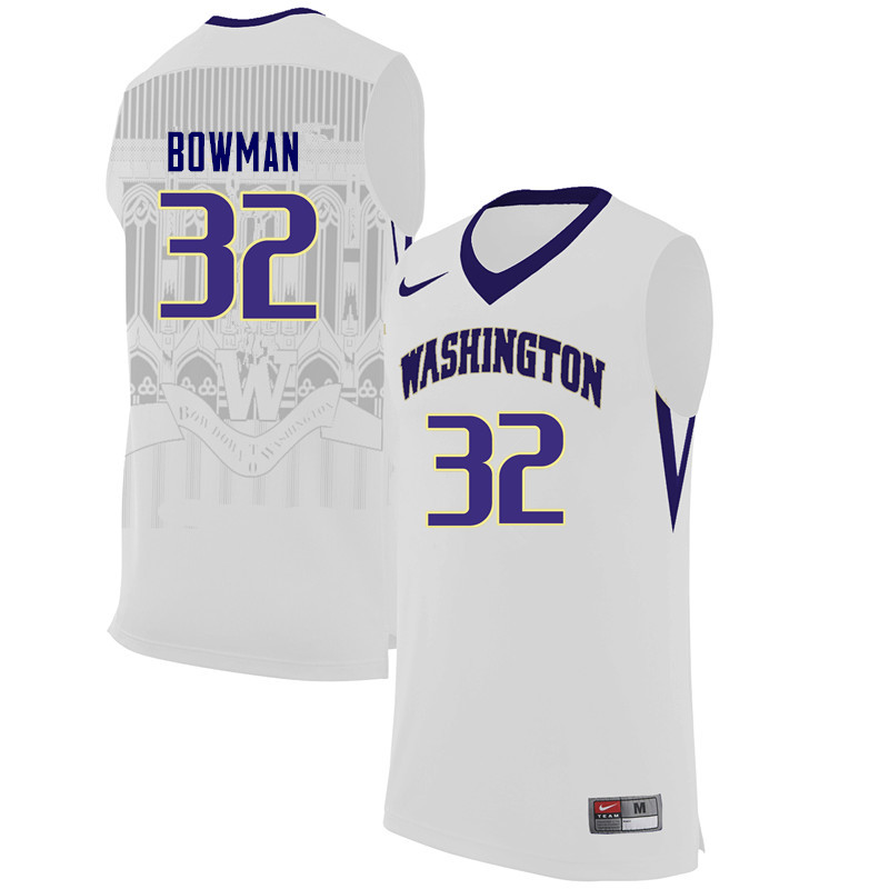 Men Washington Huskies #32 Greg Bowman College Basketball Jerseys Sale-White